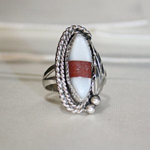 Multi~Stone Inlay Silver Ring ~ Size 7.5 ~Unmarked